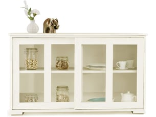 Costway buffet commode bas avec 2 etagères, tablette hauteur réglable, 106,5 x 33 x 62,5 cm, beige (porte verre)