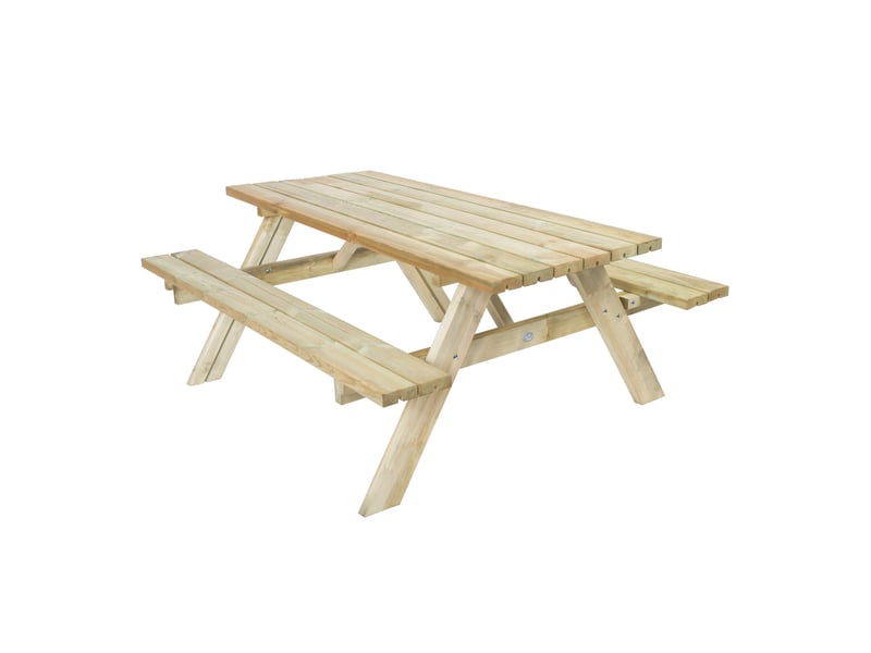 Axi | julie table de pique nique en bois classic 177 x 154 x 74 cm | couleur naturelle, bois d'epicéa | table picnic 6 personnes | table de pique nique au design classique, bancs intégrés et pliables - Conforama A