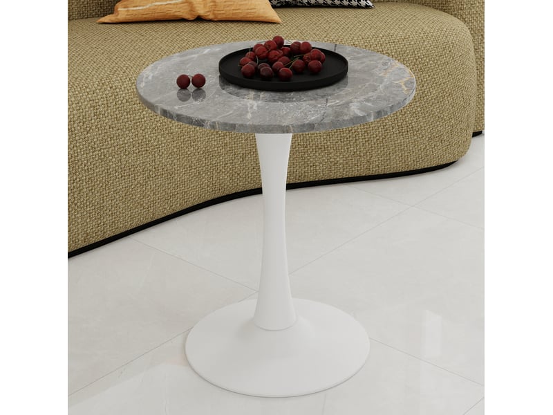  Table à manger ronde 70 cm en marbre artificiel, blanc antique et gris, 72 cm  - Conforama B