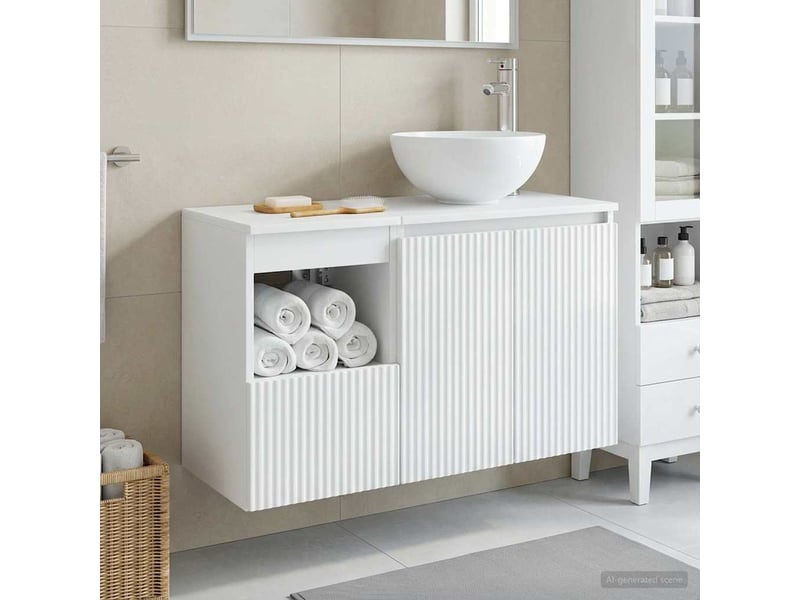  Ensemble de mobilier de salle de bain 2 pc blanc brillant cf63999  - Conforama B