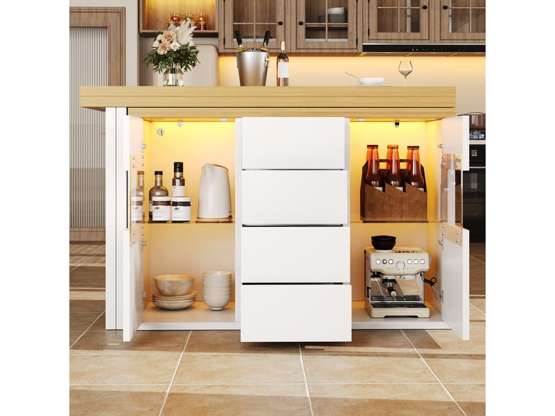 Ilot de cuisine 2 portes 4 tiroirs coloris blanc mdf - Conforama E