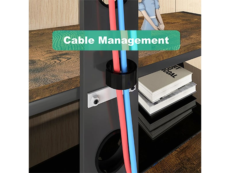  Meuble tv aspect bois verre trempé noir support tv réglable en hauteur centre de divertissement pivotant multidirectionnel fixation murale coloris brun  - Conforama E