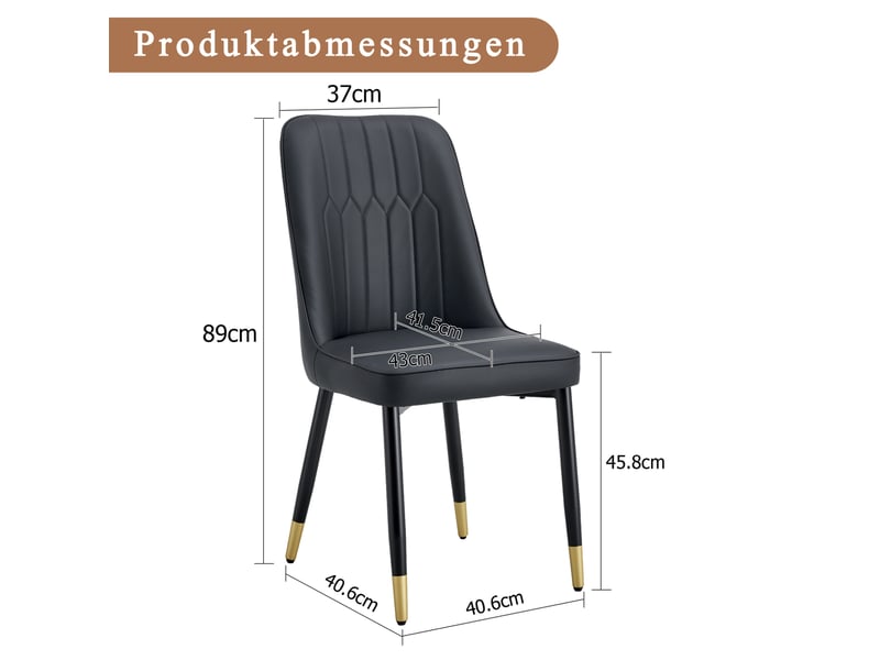  Lot de 2 chaises de salle à manger modernes 40x40x89 cm, confortable, chaise cuisine, assise rembourrée, noir, métal+pu  - Conforama C