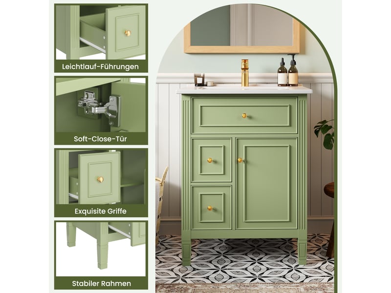  Meuble salle de bain 61 cm vert brillant avec lavabo en céramique  - Conforama E