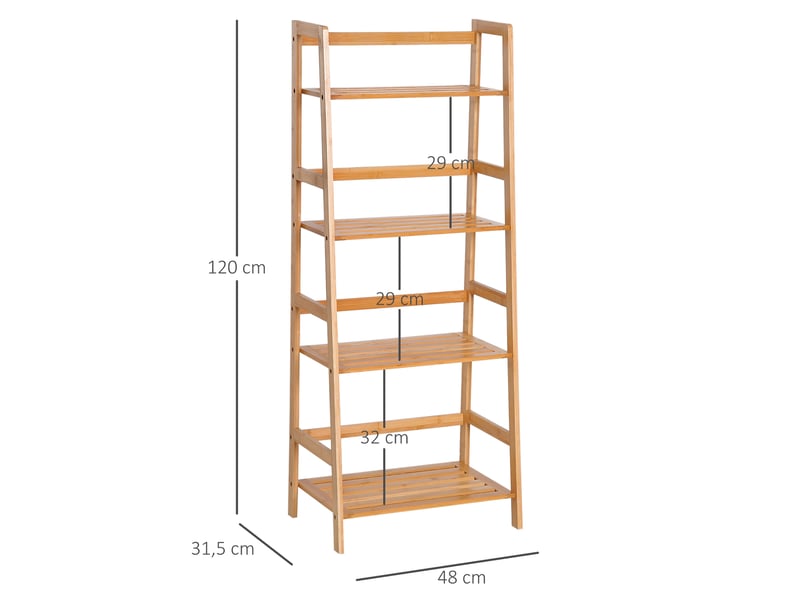  Etagère échelle en bambou 4 niveaux bibliothèque style naturel 48l x 31,5l x 120h cm  - Conforama E