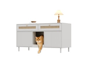 Meuble cache-litière avec rangement, maison de toilette discrète, blanc, 120 x 50 x 65 cm, mdf
