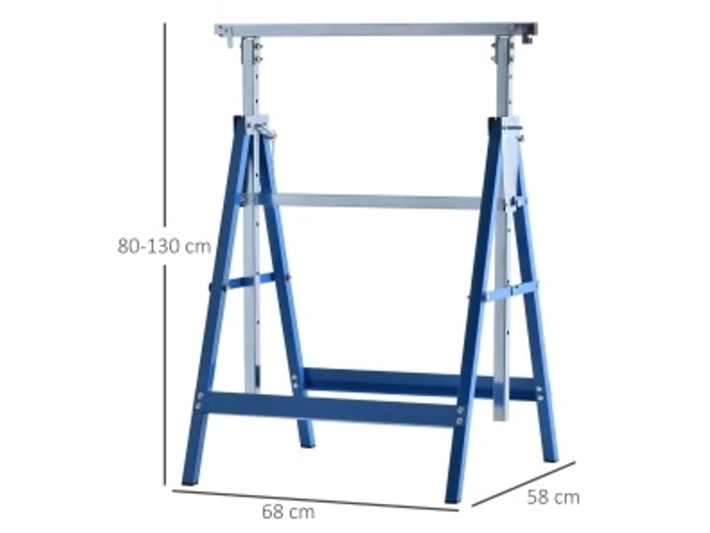  Paire de tréteaux de chantier réglables 68 x 58 x 80-130 cm bleu acier, charge 200 kg, pliables  - Conforama C