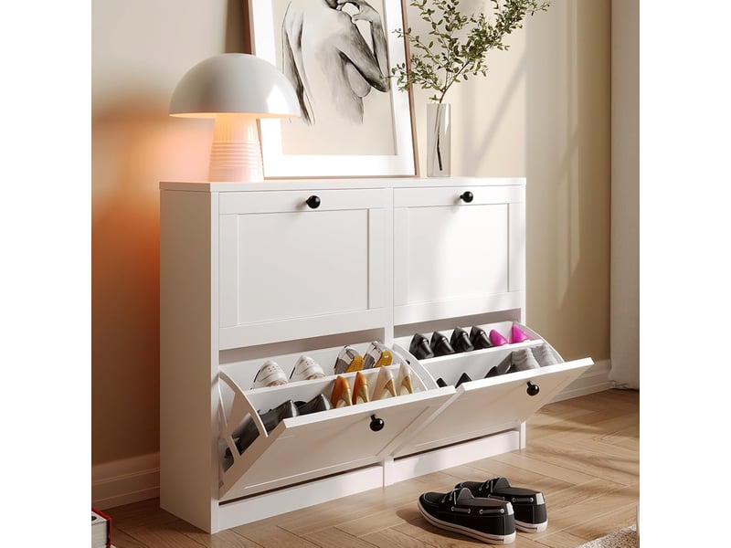  Étagère à chaussures étroite, meuble à chaussures 105x24x80cm (blanc)  - Conforama B