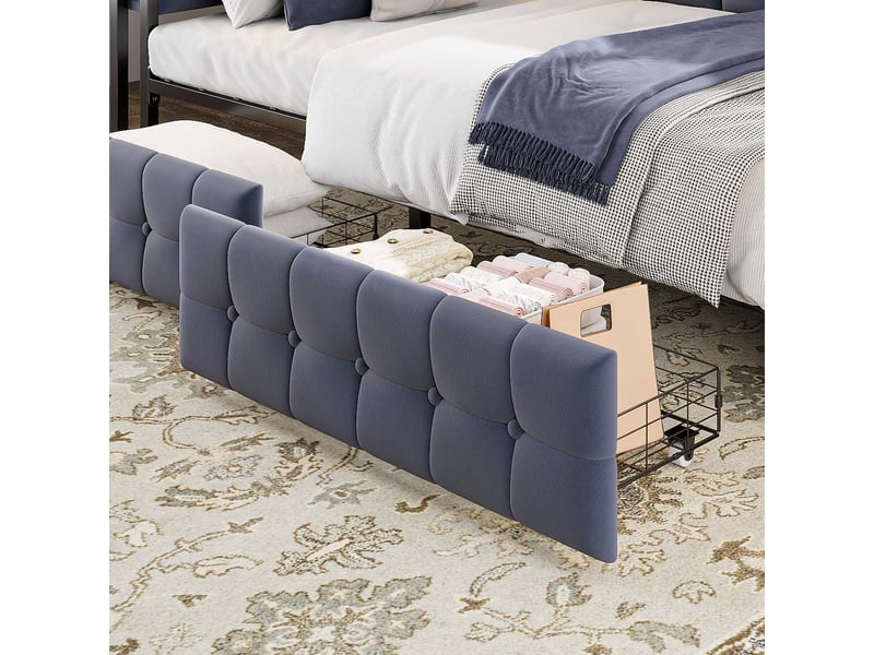  Canapé-lit capitonné multifonctionnel 90 x 200 avec 2 tiroirs, led, usb et type-c, tissu, gris pour enfant  - Conforama C