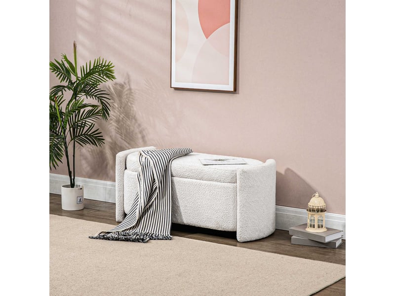  Banc de rangement rembourré pour entrée ou chaussures de couleur crème et beige mesurant 105 cm de large 44 cm de profondeur et 45,5 cm de hauteur  - Conforama D
