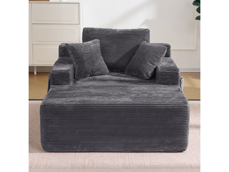  Canapé convertible 1 place avec dossier et accoudoirs, canapé convertible d’appoint capitonné 150x110x70 cm, sans montage, velours côtelé pour salon chambre, gris  - Conforama E