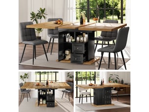 Table de cuisine rectangulaire avec allonge noir+naturel - 80x110-140max.cm mdf