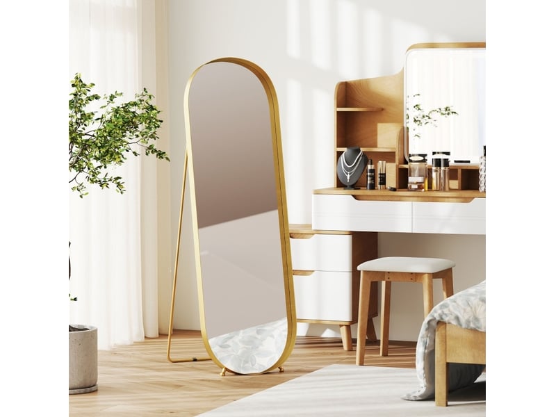 Miroir sur pied 160 x 50 cm avec cadre en métal doré, inclinable et autonome, idéal pour chambre ou salon élégant - Conforama B