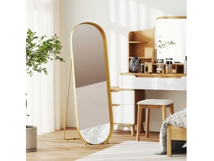 Miroir sur pied 160 x 50 cm avec cadre en métal doré, inclinable et autonome, idéal pour chambre ou salon élégant
