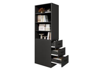 Bibliothèque extra étroite - 180 cm de hauteur - noir - panneau de particules - tiroirs latéraux intégrés