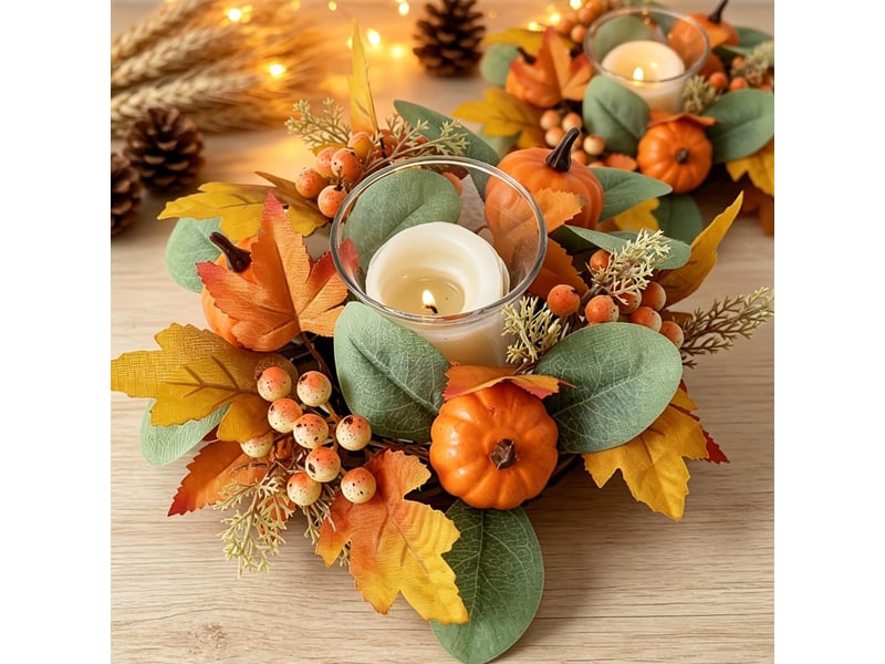 Couronne de bougie décorative feuilles d'érable – décoration automnale pour bougie pilier-style 5 - Conforama C