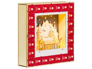 Calendrier de l'avent led, décorations de noël en bois, 24 tiroirs à remplir, décoration lumineuse, rouge