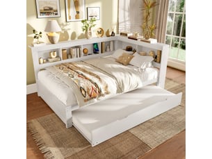 Lit gigogne 140x200 cm <strong>MERAX</strong>  <strong>lit enfant blanc</strong> coloris blanc