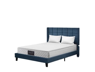 Lit double 140x200 - lit rembourré avec sommier à lattes - lin - matelas inclus - bleu