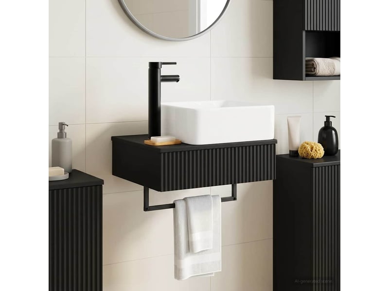 Basin de lavage mural, lavabo noir 53x35x39 cm bois d'ingénierie - Conforama B