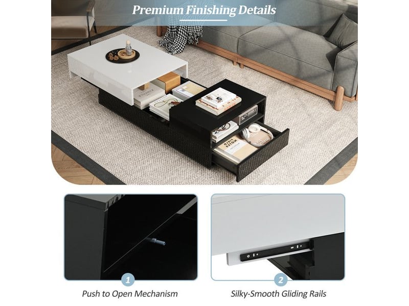  Table basse - design géométrique - noir et blanc - grand espace de rangement 100x50x38cm - Conforama C