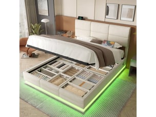 Lit coffre 140x200 cm <strong></strong>  <strong></strong> coloris beige
