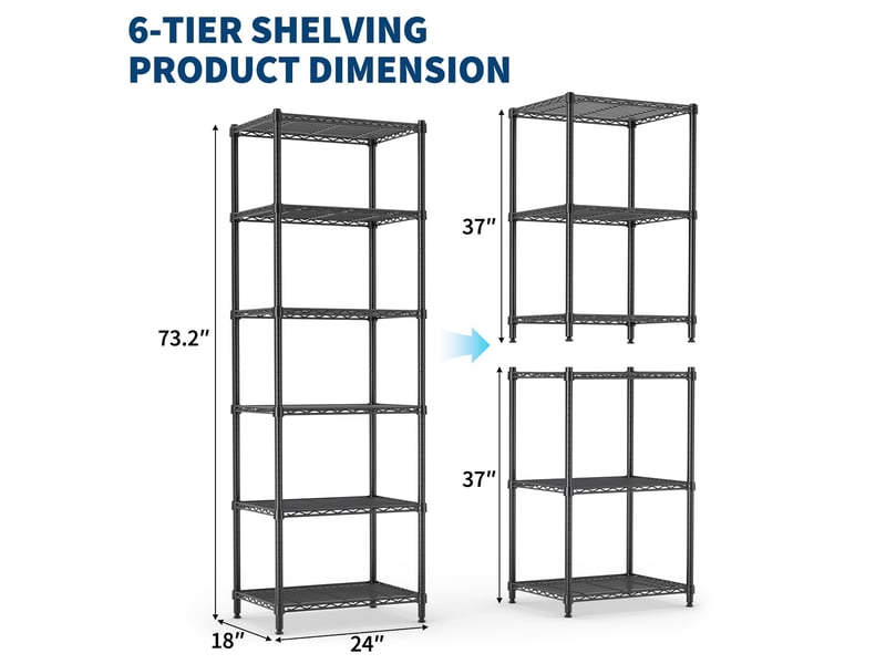  Étagère en fil de fer ultra-résistante 545 kg – 6 niveaux – rangement autonome pour garage, cellier, cave, buanderie – 186 cm PLS_33WPFHTY - Conforama B