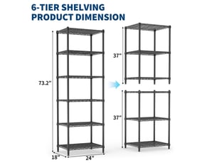 Étagère en fil de fer ultra-résistante 545 kg – 6 niveaux – rangement autonome pour garage, cellier, cave, buanderie – 186 cm