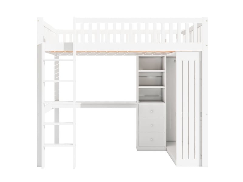 Lit mezzanine blanc 140x200 cm, bureau, armoire, 3 tiroirs et rangements intégrés - Conforama A