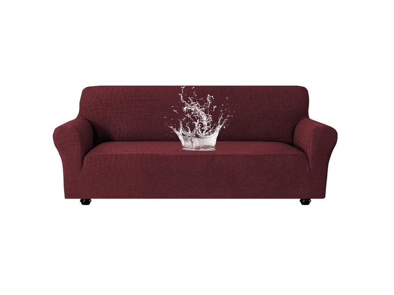  Housse de canapé imperméable 3 places avec accoudoirs bourgogne 185-215cm  - Conforama A