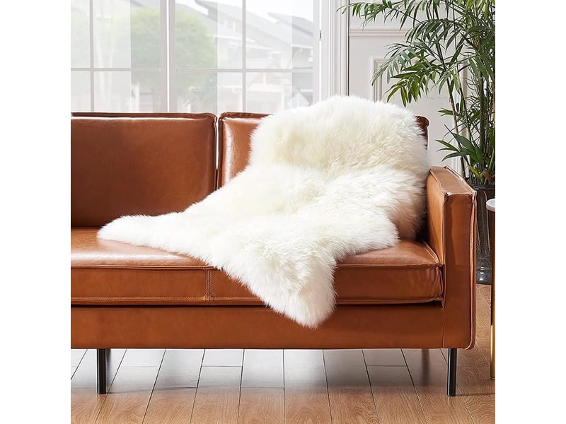  Peau de mouton synthétique, comme véritable laine tapis en fourrure synthétique, man-made laine tapis de canapé coussin (blanc, 50 x 80 cm)  - Conforama C