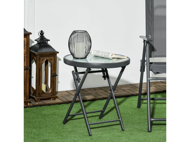  Table basse pliante table d'appoint pliante plateau effet marbre en verre trempé structure métal ronde ø45 x 50 cm blanc  - Conforama C