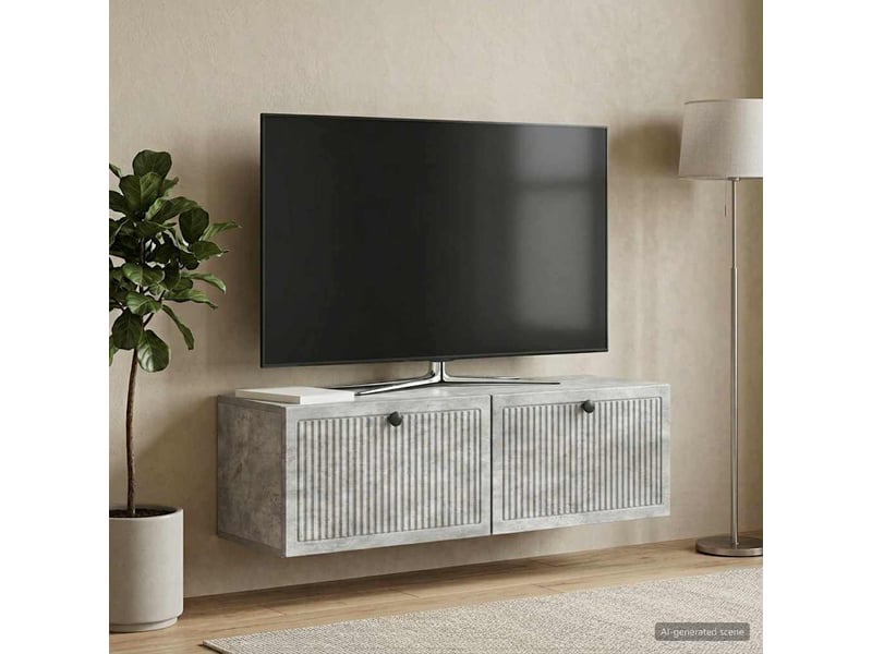  Meuble tv - banc tv - meuble de rangement mural gris béton 98 x 31 x 30 cm bois d'ingénierie  - Conforama D