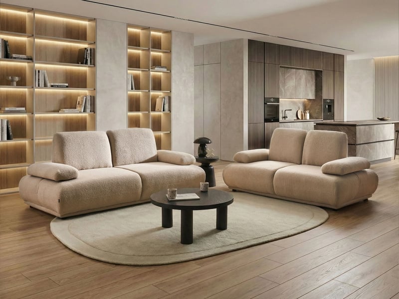  Ensemble de salon 5 places nacka bouclé beige  - Conforama B
