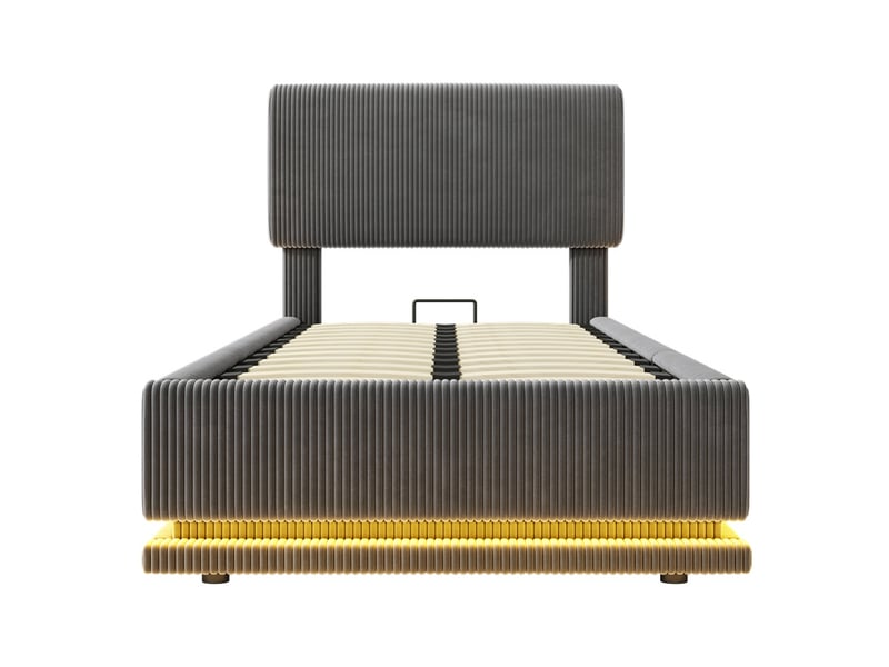  Lit rembourré led usb-c gris 90x200 cm avec rangement intégré  - Conforama A