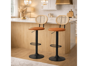 Lot de 2 tabourets de bar – dossier en rotin – réglables
