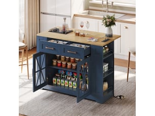 Îlot de cuisine mobile 120x40(65)x92 cm bleu et naturel avec tablette rabattable