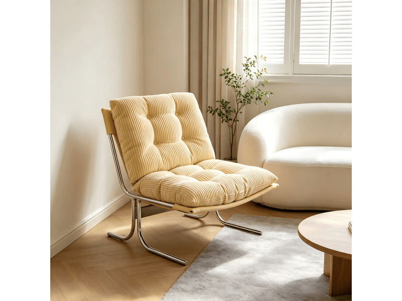  Fauteuil couleur crème 72x84x85cm - fauteuil lounge en velours côtelé style barcelone avec housse amovible et pieds en métal.  - Conforama D