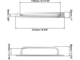 2 poignées adhésives pour porte coulissante, poignée de meuble en alliage d'aluminium 210 x 25 mm, argenté