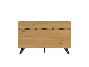 Buffet 3 portes aspect bois avec pieds métalliques, grand rangement, pour salon, entrée, couleur bois