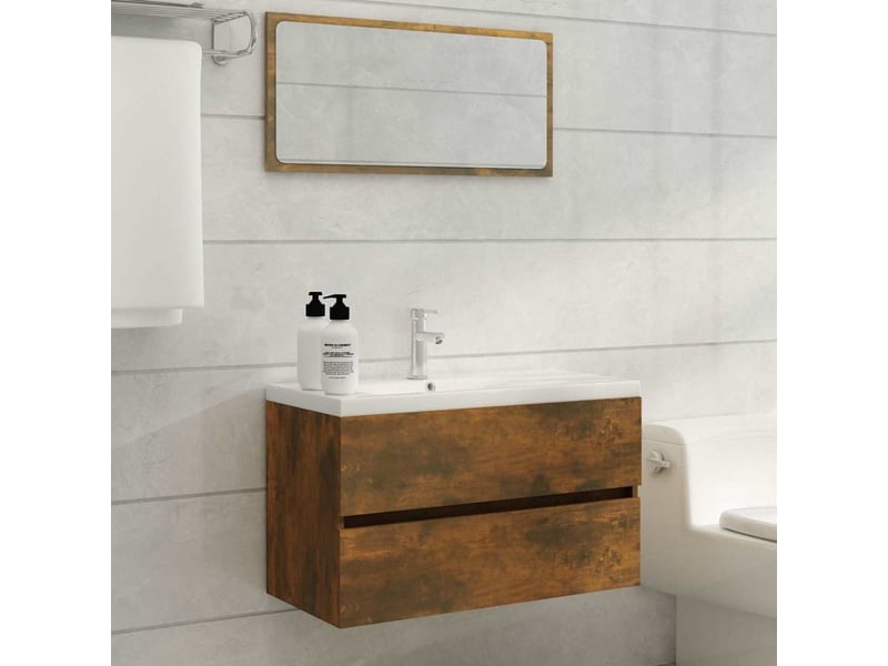 Meuble de lavabo avec bassin intégré chêne fumé bois d'ingénierie shl6757  - Conforama B