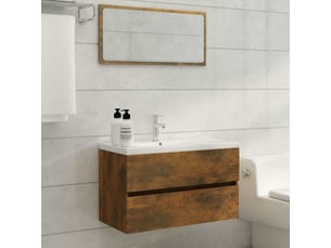 Meuble de lavabo avec bassin intégré chêne fumé bois d'ingénierie shl6757