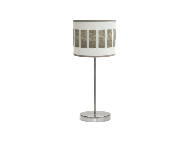  Fabrilamp ivanna lampe à poser nickelé blanc effet bois gris, abat-jour cylindrique textile, 1 x e14, 43 cm 188471083 - Conforama A