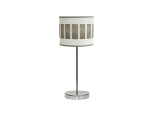 Fabrilamp ivanna lampe à poser nickelé blanc effet bois gris, abat-jour cylindrique textile, 1 x e14, 43 cm