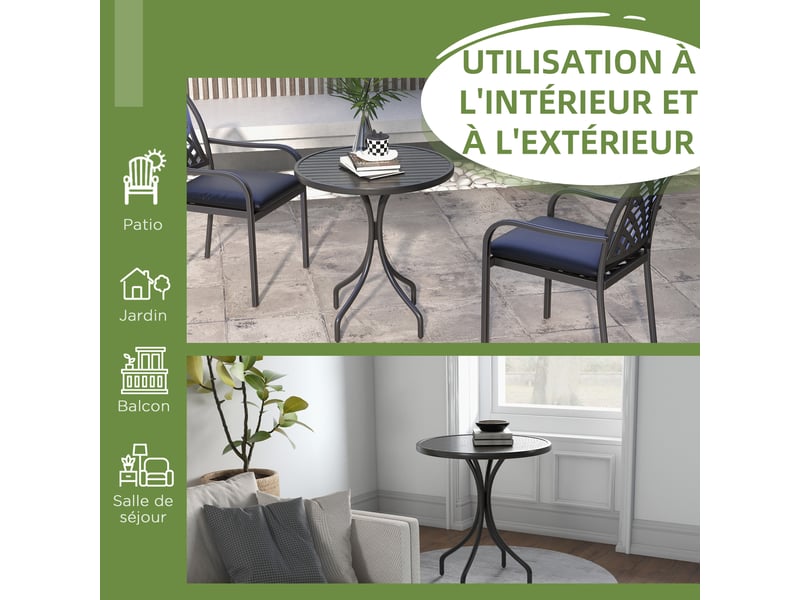 Table de bistrot ronde en acier galvanisé plateau à lattes noir ø 66 cm - Conforama E