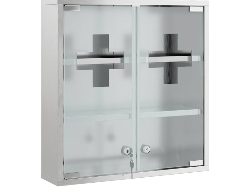  Armoire à pharmacie murale verrouillable en acier inoxydable argenté, 6 espaces de rangement sécurisés  - Conforama A