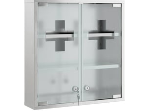 Armoire à pharmacie murale verrouillable en acier inoxydable argenté, 6 espaces de rangement sécurisés