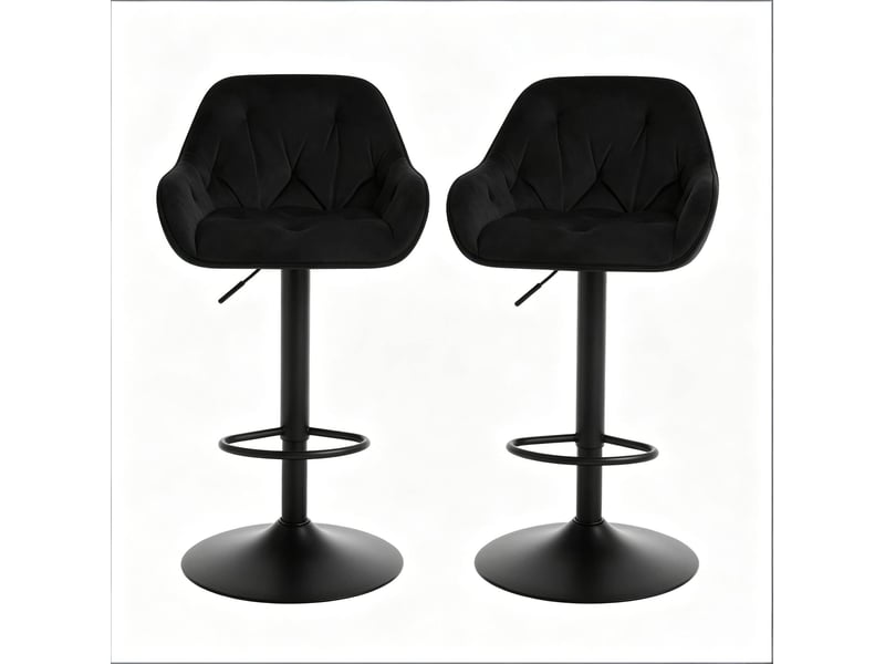  Lot de 2 tabourets de bar réglables en velours noir pivotants à 360°  - Conforama A