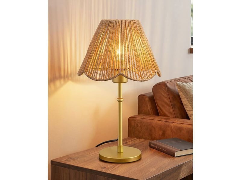  Lampe de chevet style bohème eab101 abat-jour papier tressé doré base métallique 4w 2700k 370618_AACLD94861_6_DROPFR - Conforama A