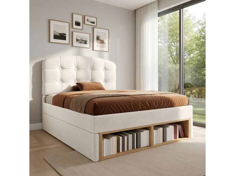  Lit enfant 90 x 200 cm, avec tiroirs et espace de rangement, en velours,beige  - Conforama B